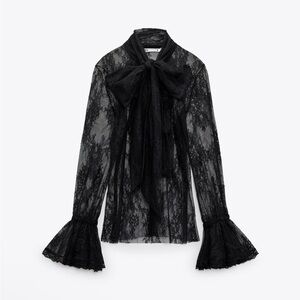Zara Lace Blouse With Bow